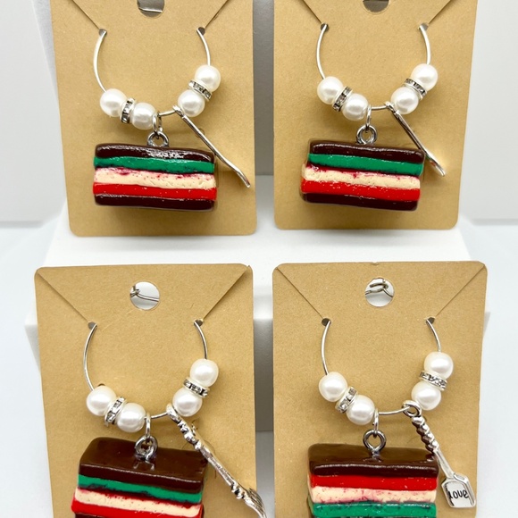 Italian Rainbow Cookie Wine Glass Charms – Set of 4 | Handmade Christmas Clay - Picture 8 of 9